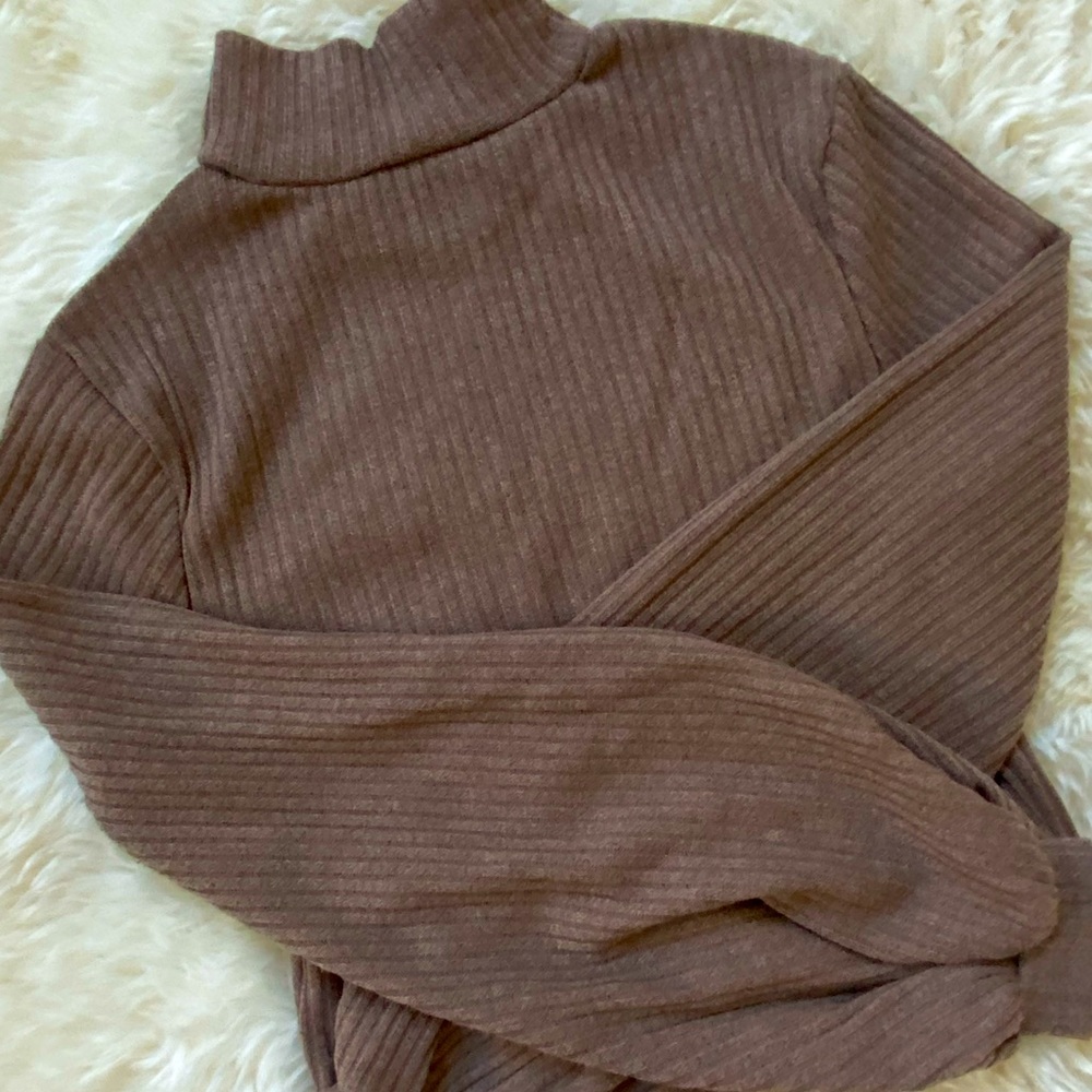 turtleneck balloon long sleeve crop top